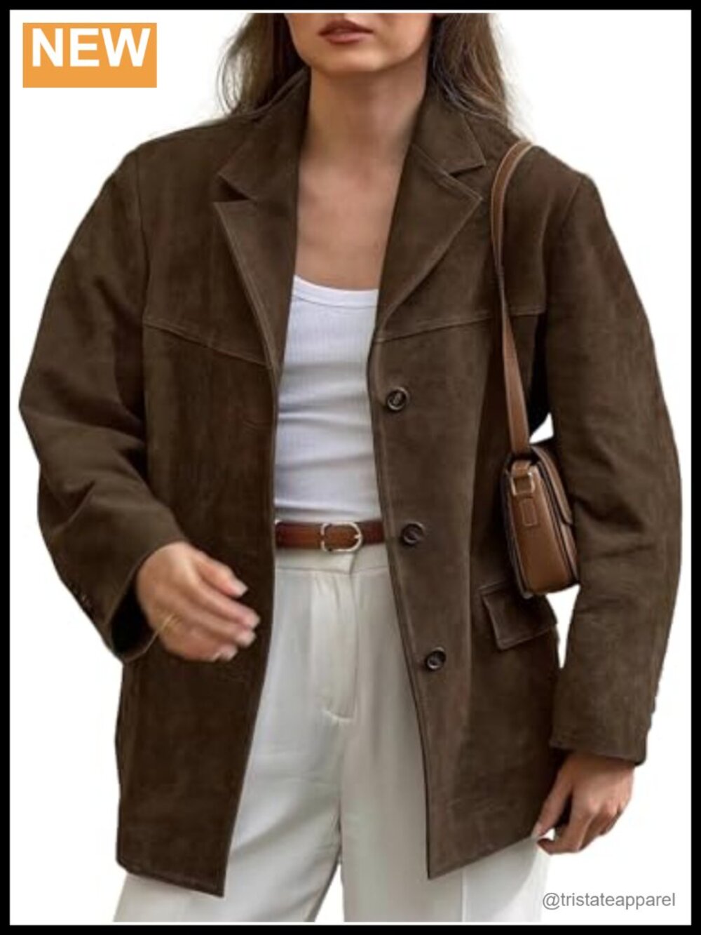 Vintage Oversized Suede Leather Blazer Jacket for Women